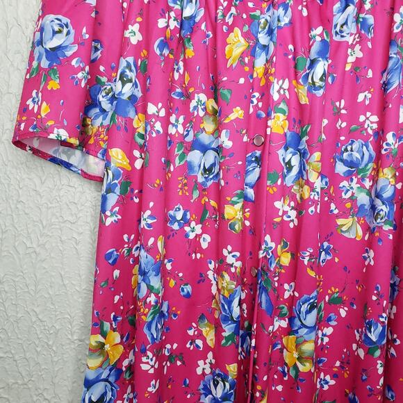 Vintage Collections Chemise Day Dress Gown Pink Floral Tropical Hawaii SzLARGE - Picture 3 of 13